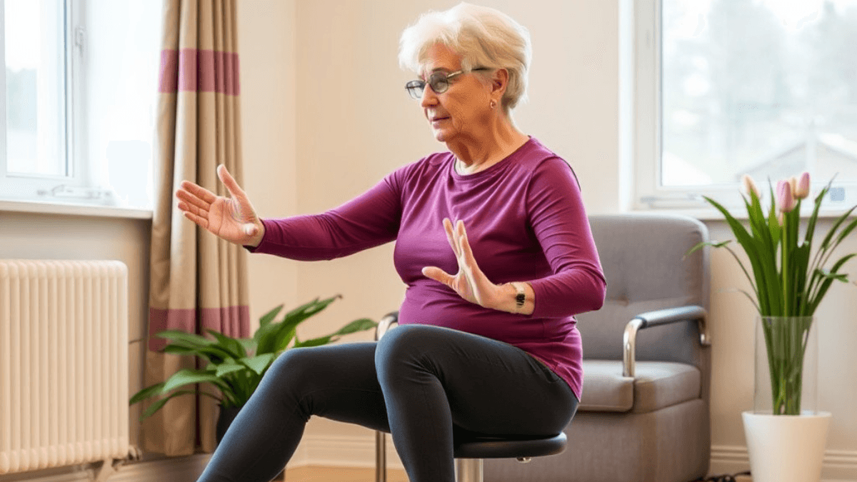 A patient performing seated balance exercises-