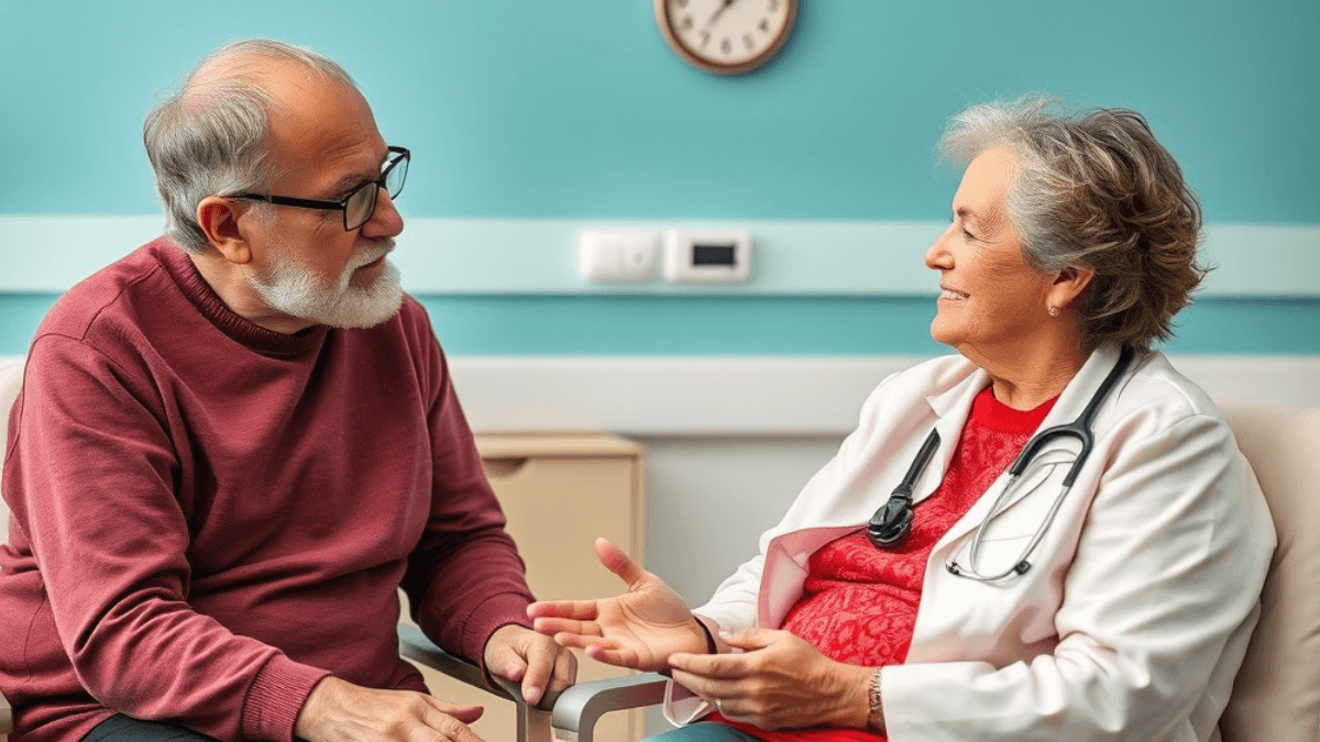 A stroke patient consulting with a rehabilitation specialist.