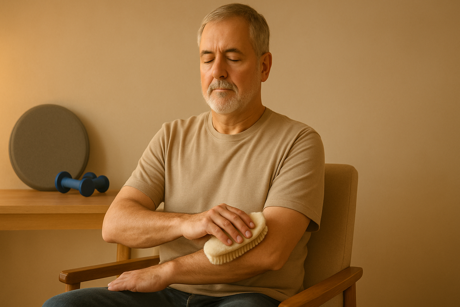 Stroke survivor using sensory brushing technique for brain-body reconnection